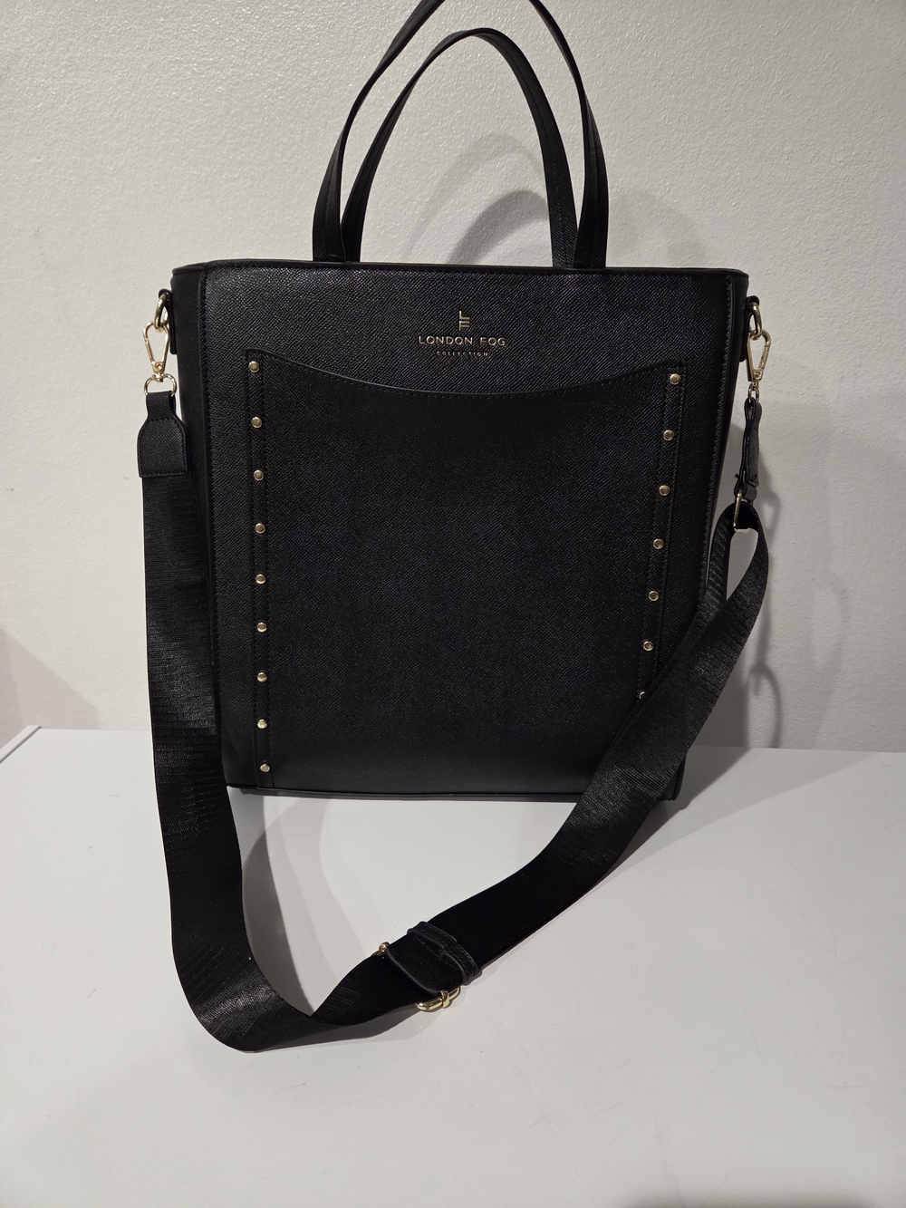 London Fog Black Sofia Studded Tote